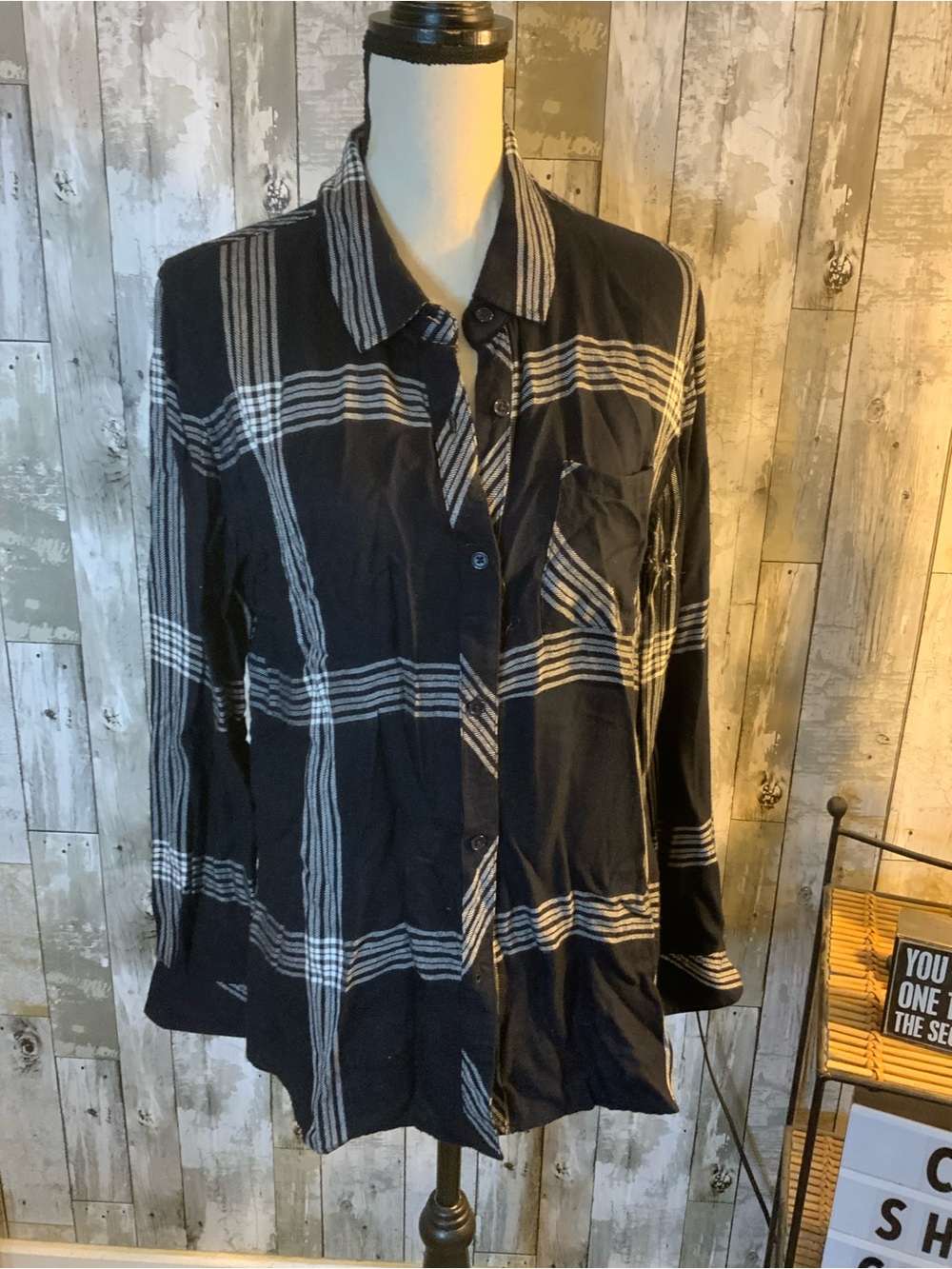 Rails Navy and White Plaid Button-Down Shirt